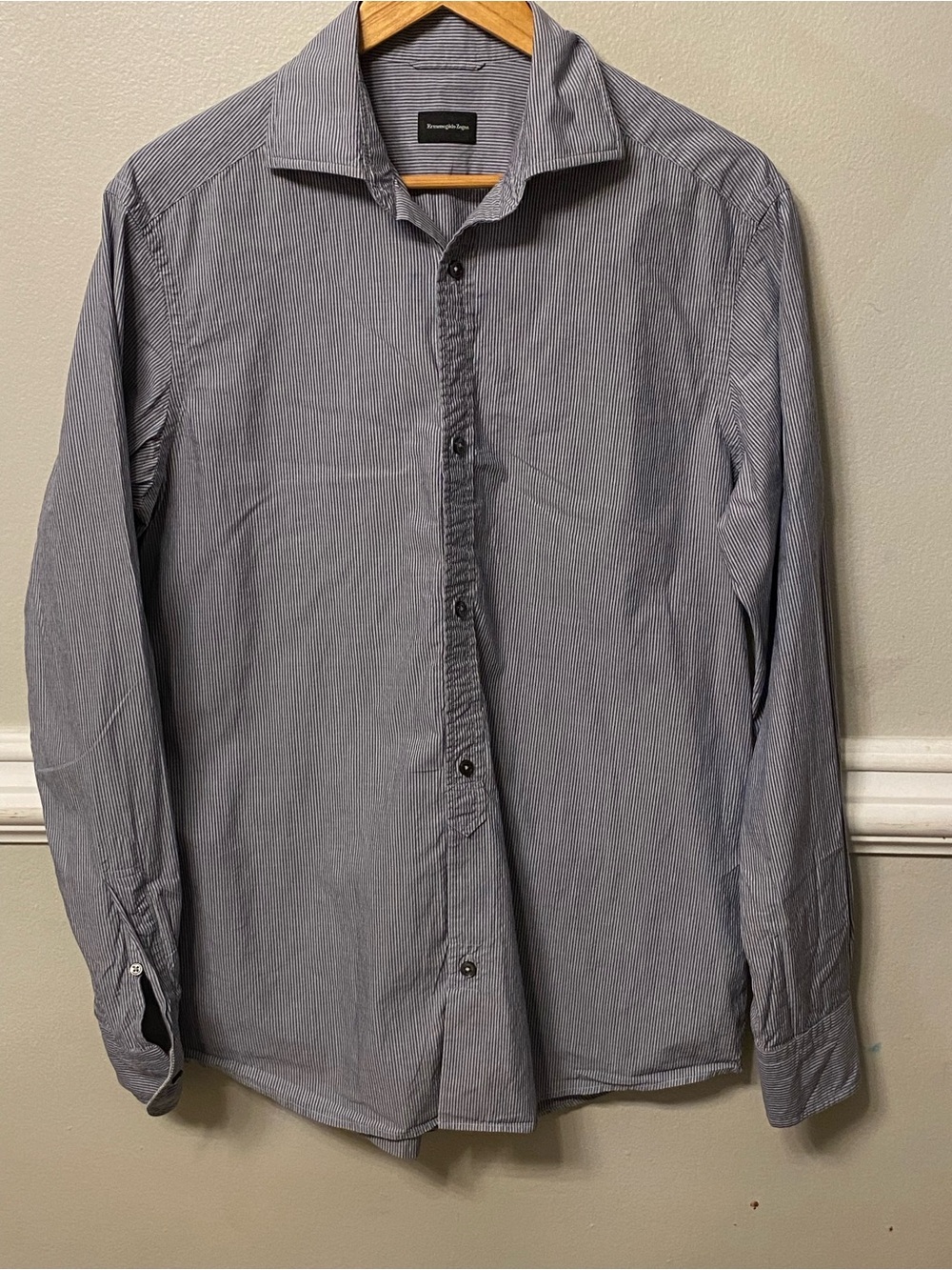 Ermenegildo Zegna Slim-Fit Fine Stripe Dress Shirt in Gray